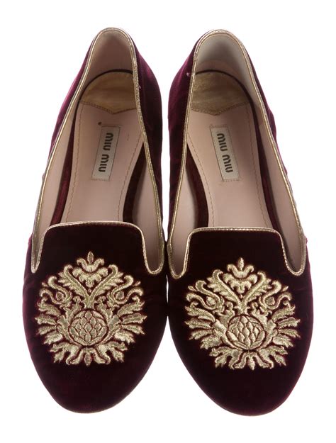 Miu Miu Velvet Patterned Loafers 